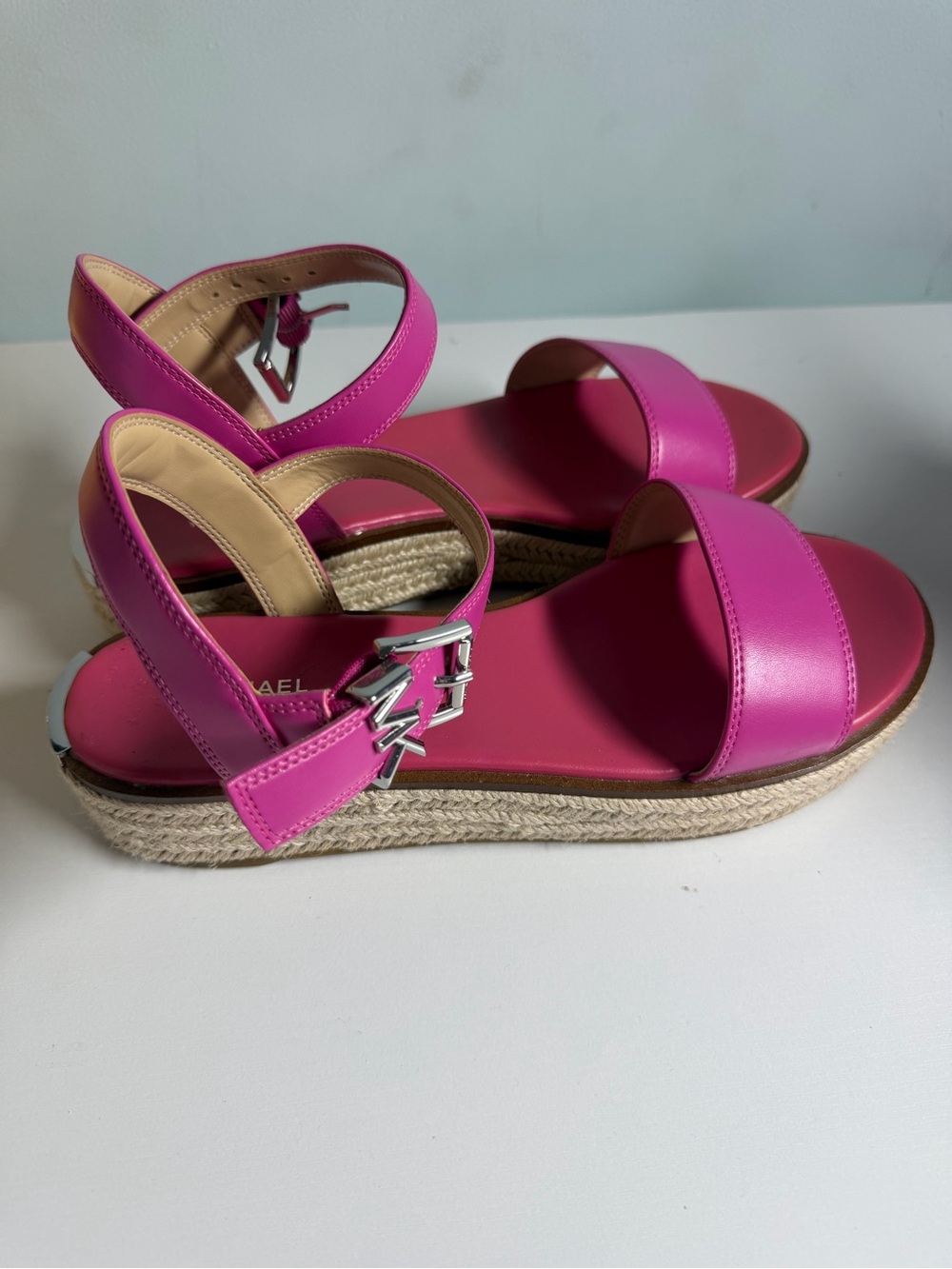 Michael Kors Fuchsia Leather Espadrille Sandals with MK Buckle